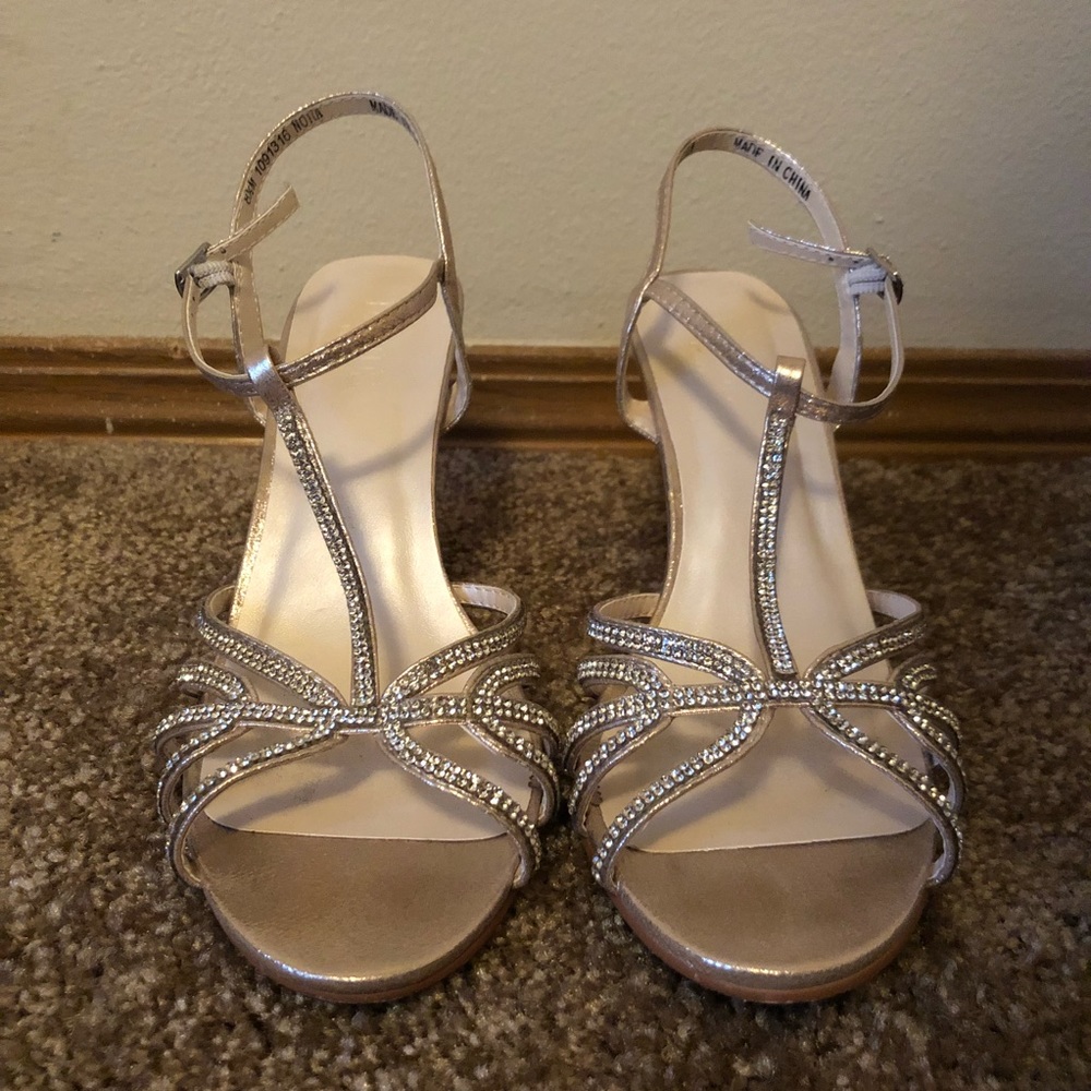 Champagne Crystal T-Straps Wedges
